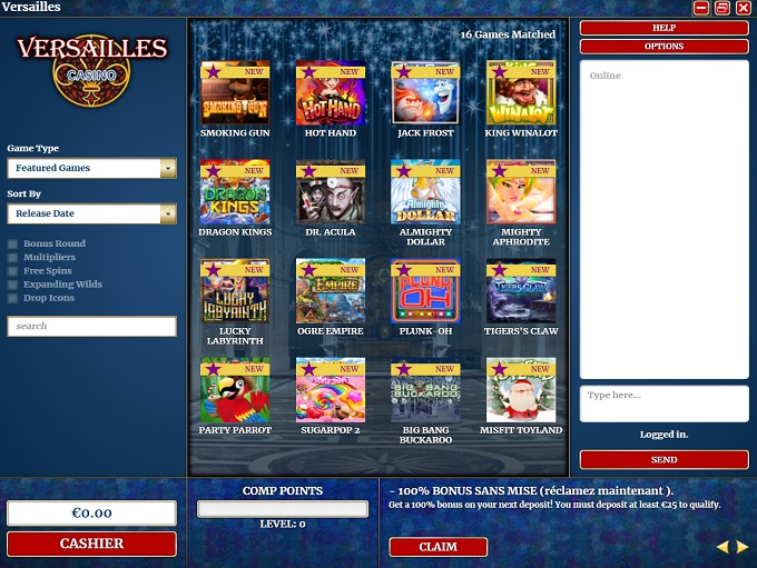 Versailles online casino entertainment