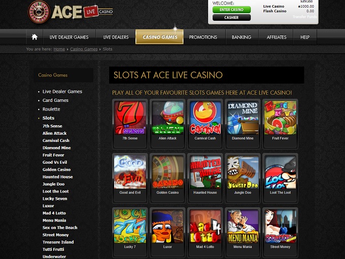Ace live casino slots