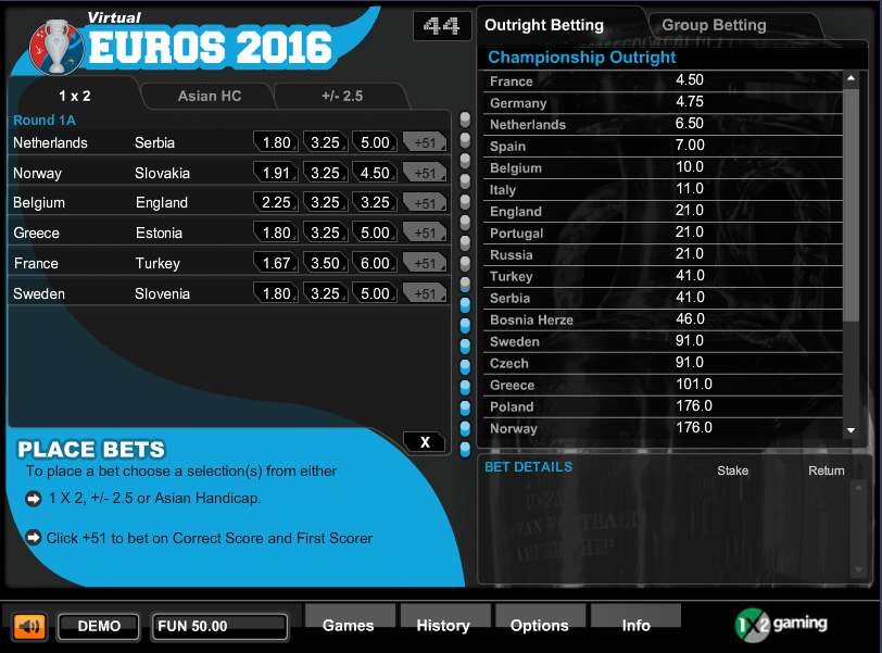Virtual Euros 2016 by 1x2gaming