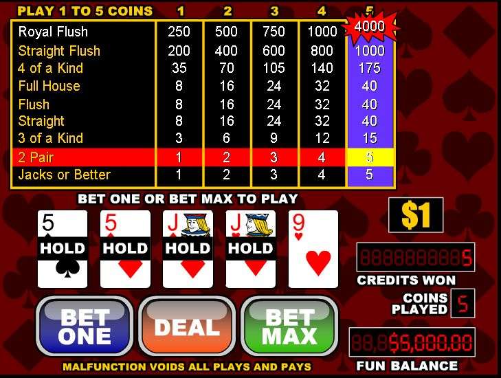 Classic Jacks or Better Video Poker by Real Time Gaming