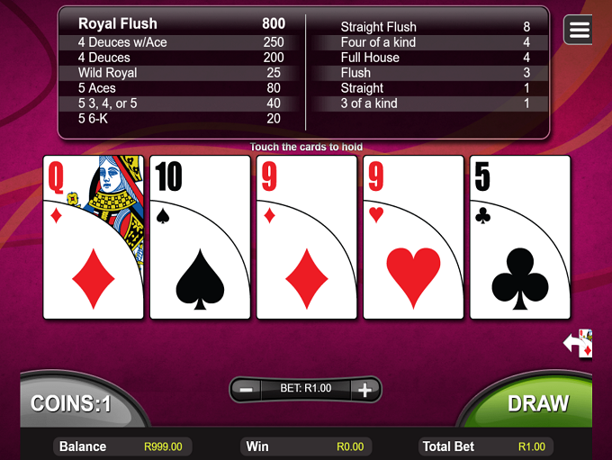 Bonus Deuces Wild Video Poker gameplay screenshot