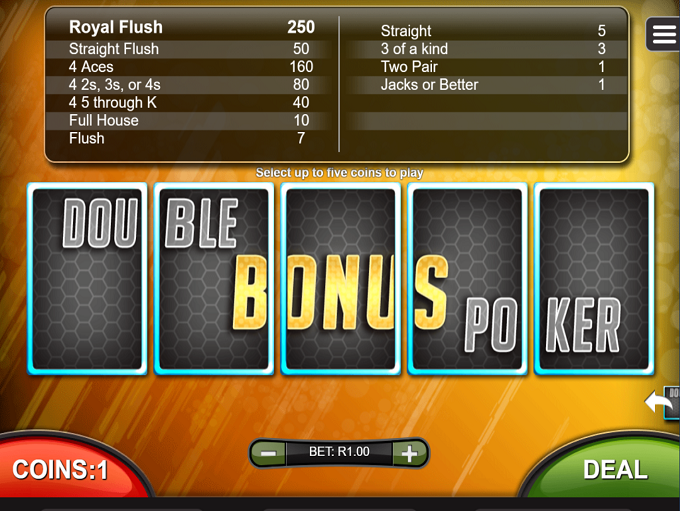 Double Bonus Video Poker gameplay screenshot