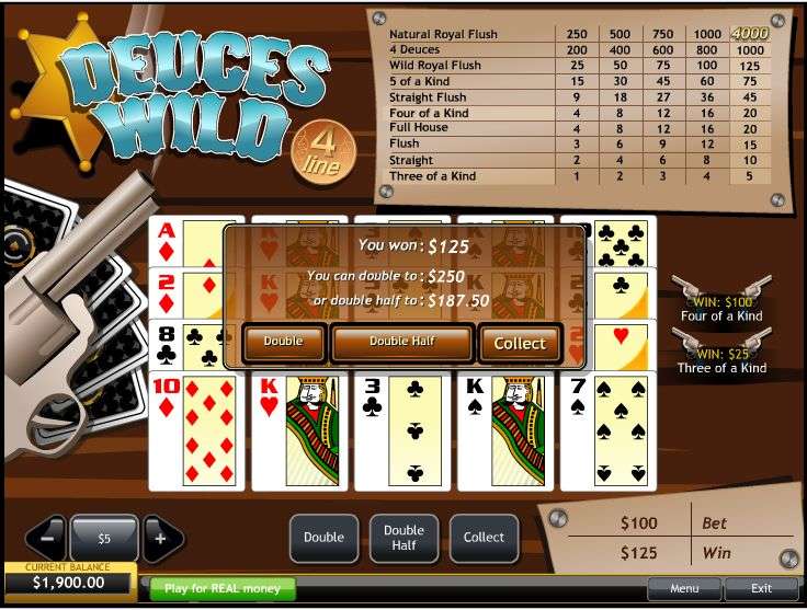 Deuces Wild 4 Line Video Poker gameplay screenshot
