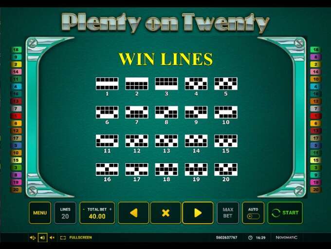 Plenty on Twenty by Novomatic